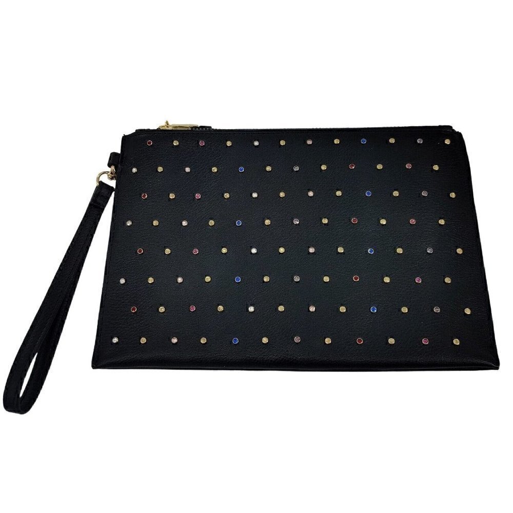 INC International Concepts Rhinesgtone Studded Faux Leather Wristlet Clutch Bag